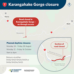 Daytime closures next week for SH2 Karangahake Gorge