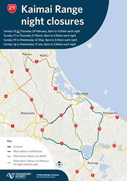Full overnight closures – Kaimai Range