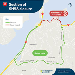 Night works and road closures planned - SH58 Whitby/Paremata