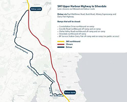 Night works on SH1 Oteha Valley Road to Silverdale interchange